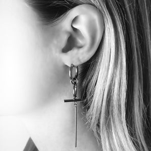 cross hoop earrings silver